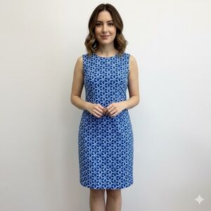J.McLaughlin Sofia Dress Blue Geometric Prism Print Sleeveless Sheath Dress Mod
